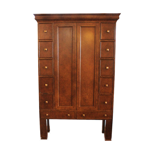 Stained Hardwood Wardrobe w/12 Drawers, Two Doors w/Shelves