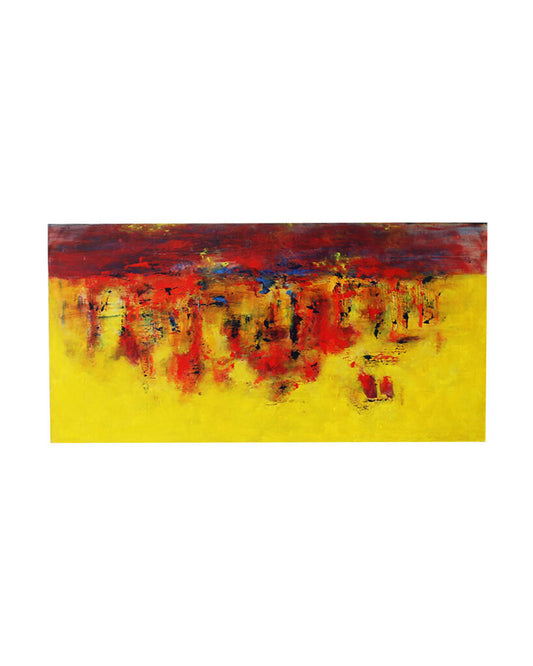Unsigned Original Oil on Canvas Abstract, Red w/Yellow & Blue