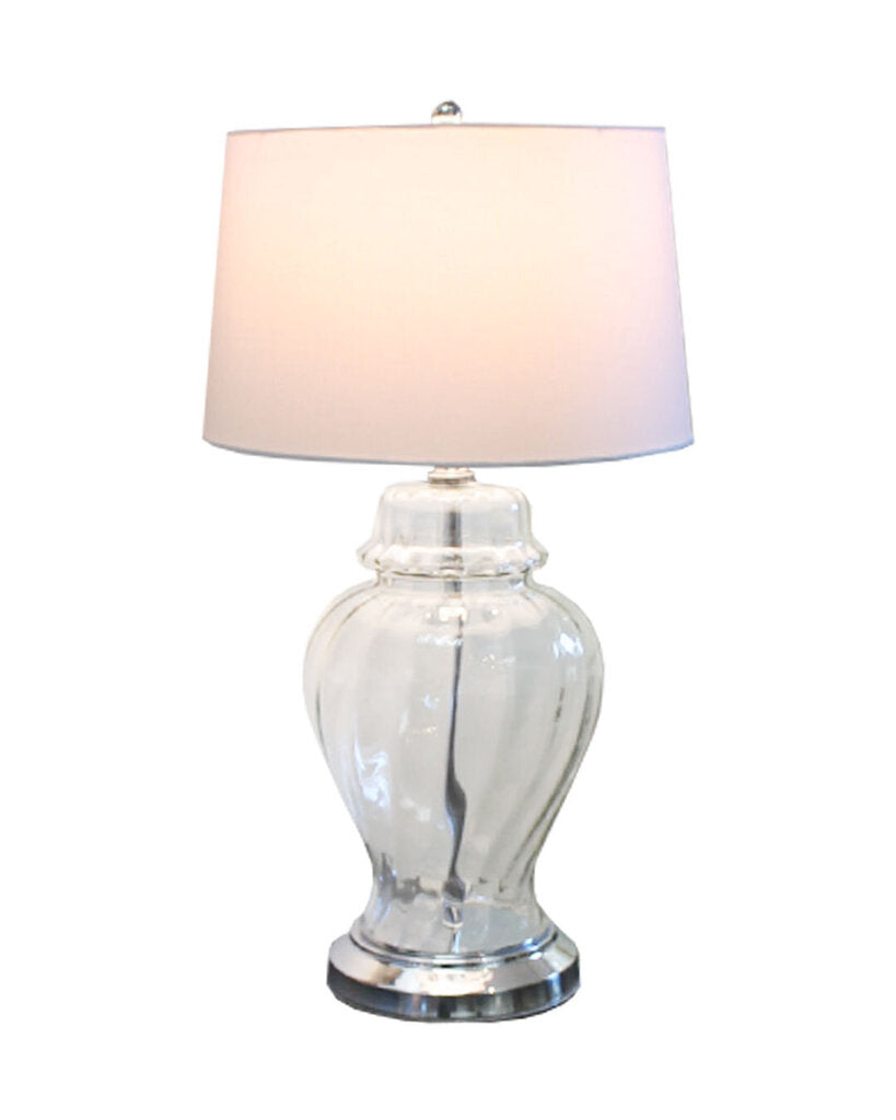 Italian Blown Clear Glass Table Lamps w/White Shades