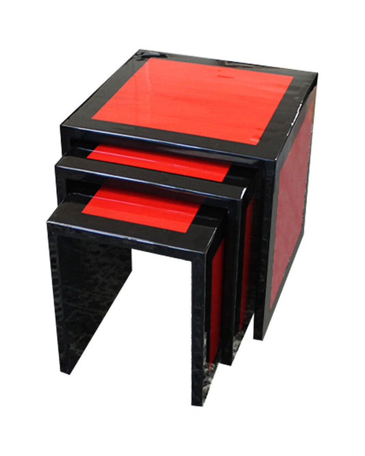 Three Modern Black & Red Lacquered Nesting Tables