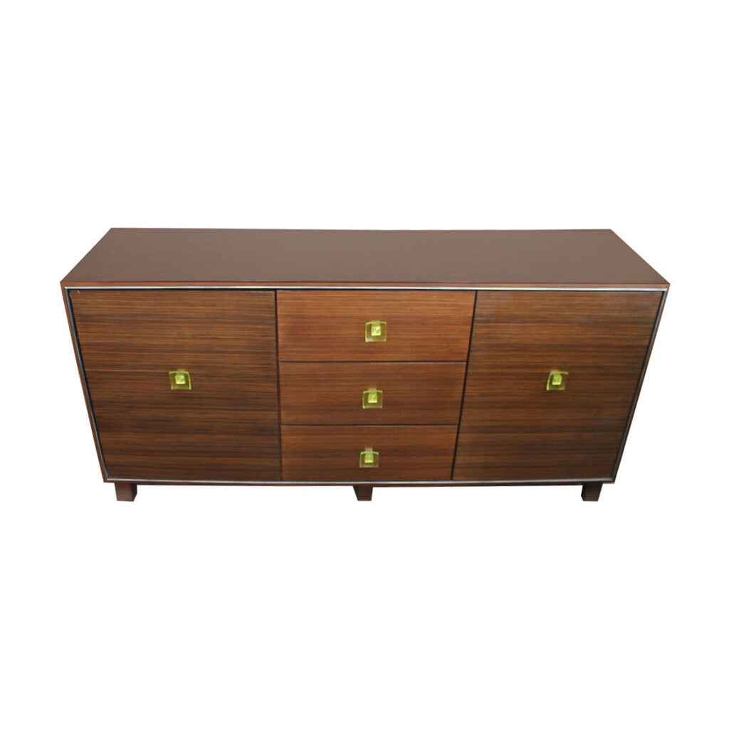 Mid-Cent. Modern Sideboard Buffet, 2-Doors, 3-Drawers & Green Glass Handles