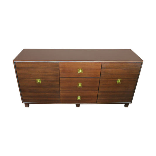 Mid-Cent. Modern Sideboard Buffet, 2-Doors, 3-Drawers & Green Glass Handles