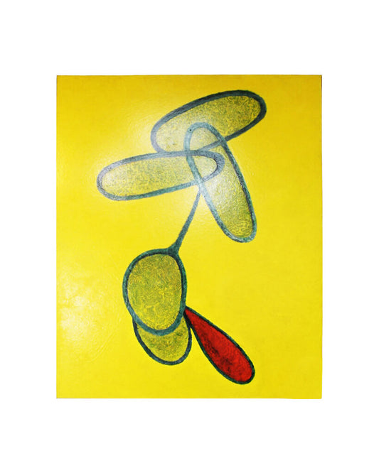 "Yellow Zoom" Signed on Back "Sandhouse", Original Oil on Canvas Abstract, Yellow w/Green & Red