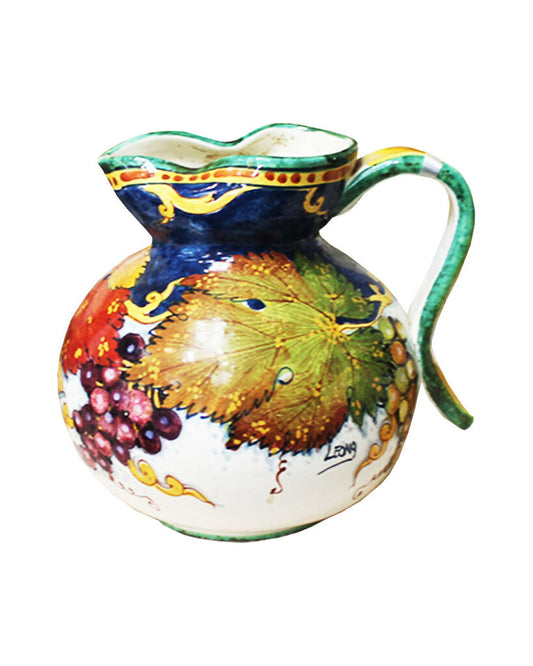 Fiori Leona Italian Hand-Painted Ceramic Pitcher, Curved Handle