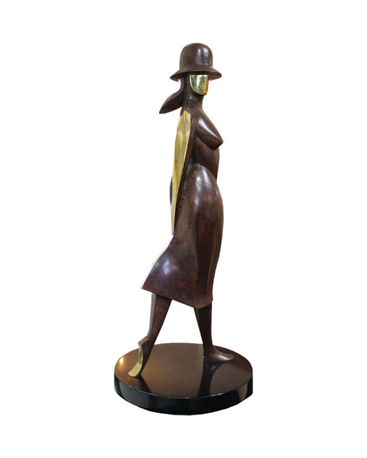 John Huggins Bronze Sculpture "Lady with Hat" Signed JH, Numbered on Pedestal Base
