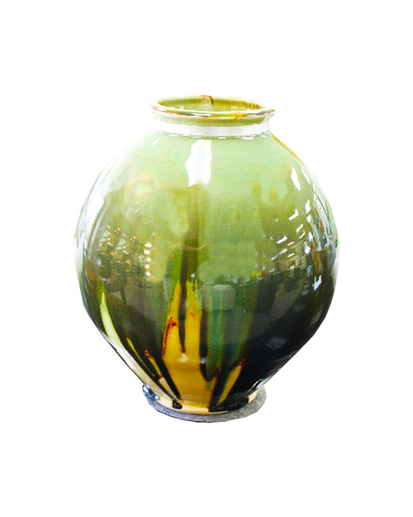 Arts & Craft Drip Glazed Green Crackled Finish Vase
