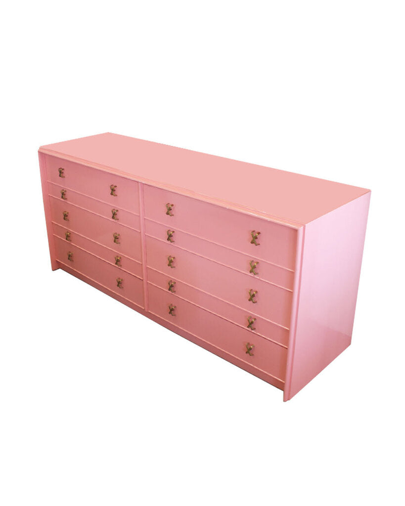 Paul Frankel 1950's Johnson Furniture, 10-Drawer Pink Dresser