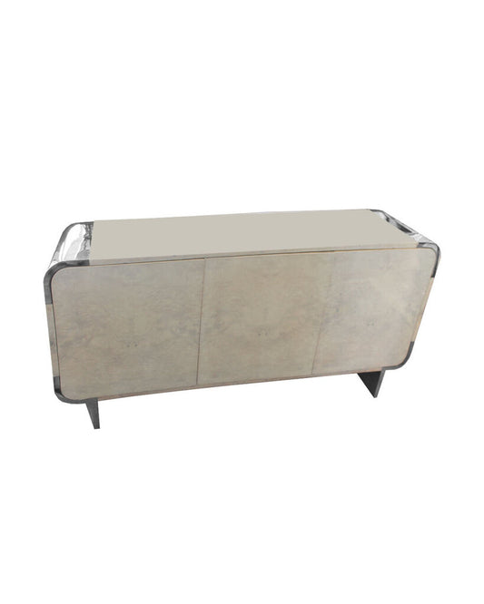 Leon Rosen for Pace 1970's Bleached Olive Burl Wood & Chrome Console