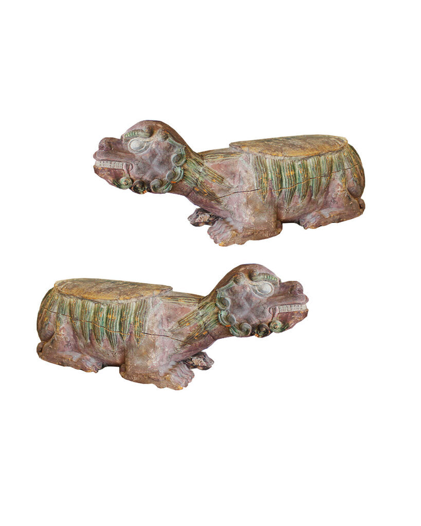 Vintage Wood Carved Temple Fire Dogs