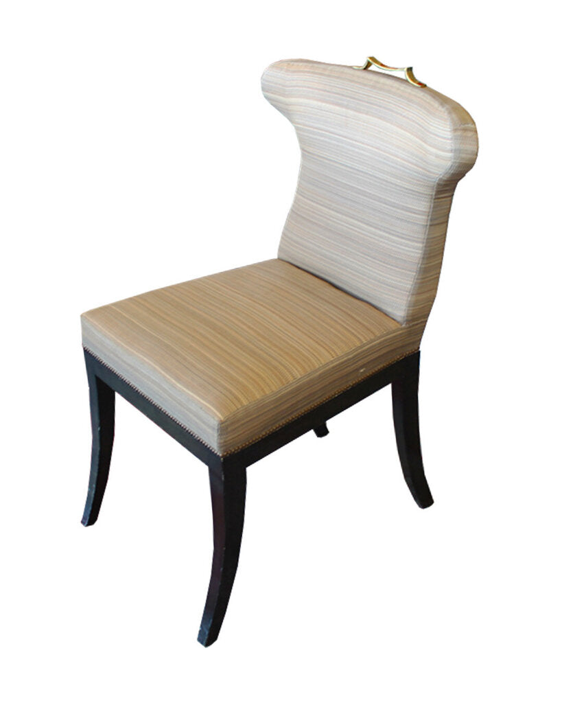 Hollywood Regency Brass Handle, Curved Back Dining Chairs