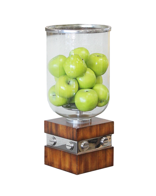 Theodore Alexander Large Hurricanes, Glass w/Wood & Chrome