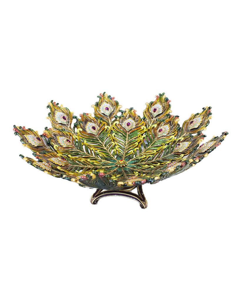 Jay Strongwater Hera Peacock Feather Bowl w/Swarovski Crystals
