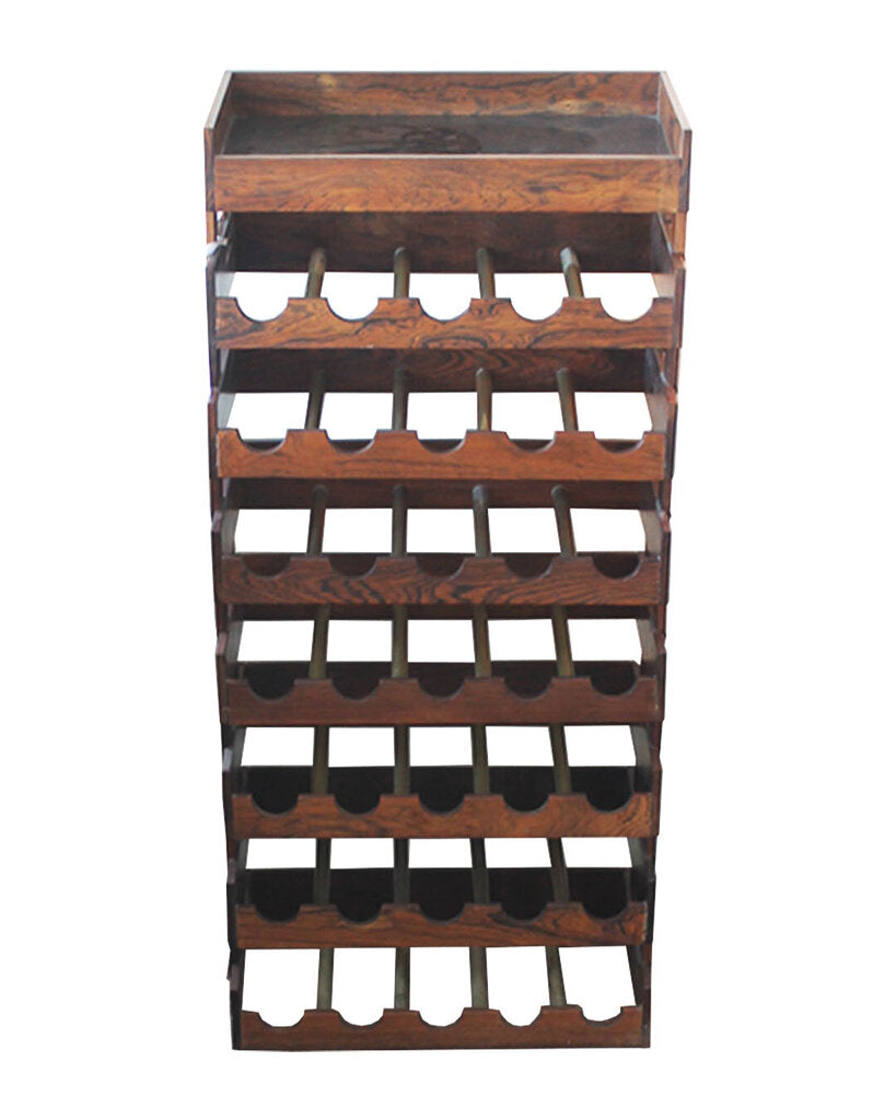 One of a Kind Custom Made Solid Rosewood w/Brass Bottle Wine Rack