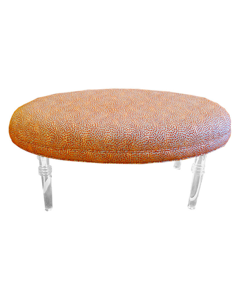Custom Upholstered Oval Bench w/Lucite Legs