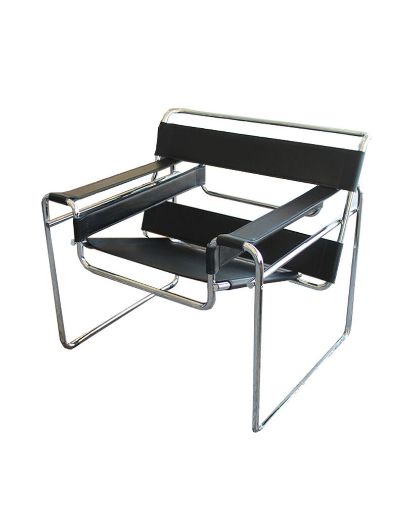 Wassily Black Leather Chair w/Polished Steel