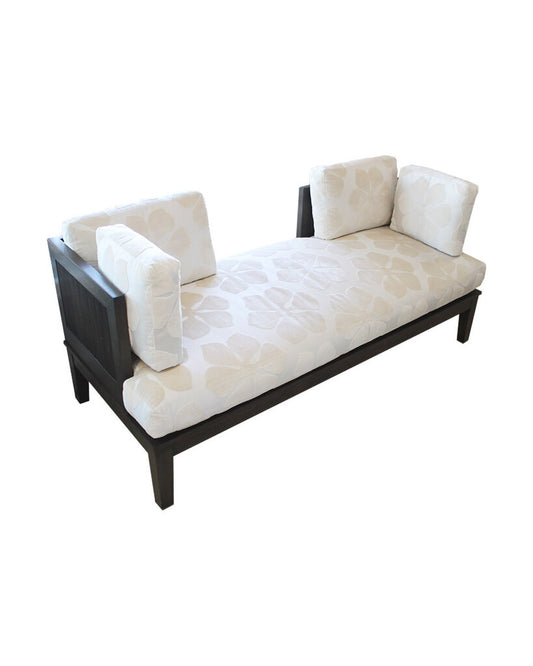 Jiun Ho Collection Malacca Daybed Open Back, Upholstered White on White w/Pillows 72W 29.5D 29H