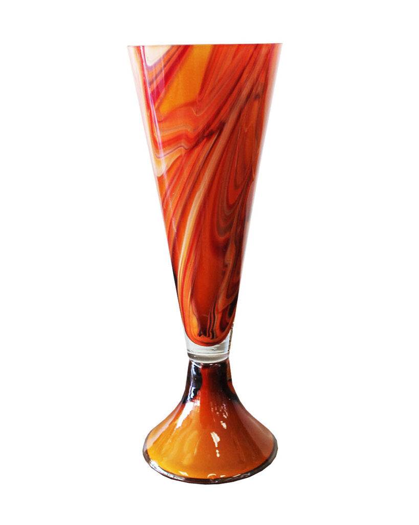 Chalice Shaped Vase, Red/Orange Swirl