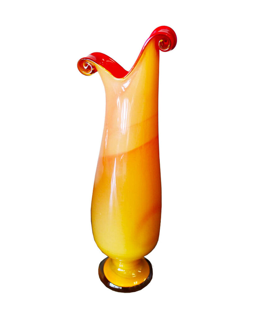 Art Glass Honey-Amber Vase w/Red