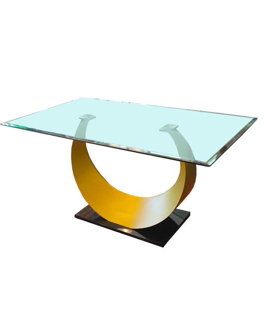 Modern Minimalist Gold Half Moon, Beveled Glass Dining Table