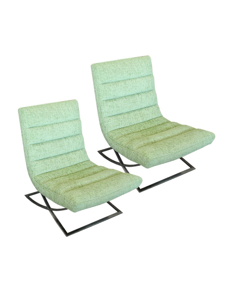 Sherrill Furniture Channeled Green Chairs, Top-Stitching, Polished Metal Legs