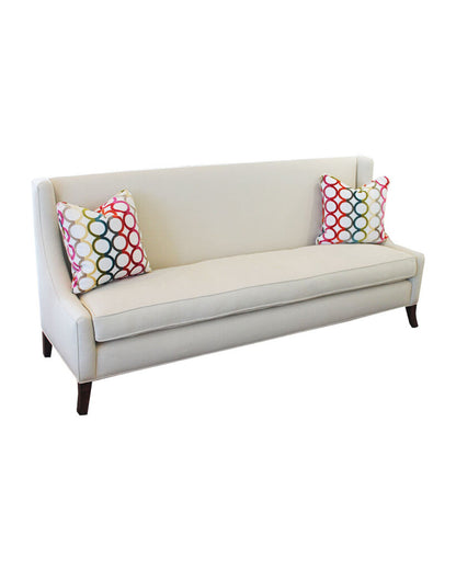 Baker Upholstered White Fabric, Semi-Wingback Bench Seat Sofa 78W 25D 35H