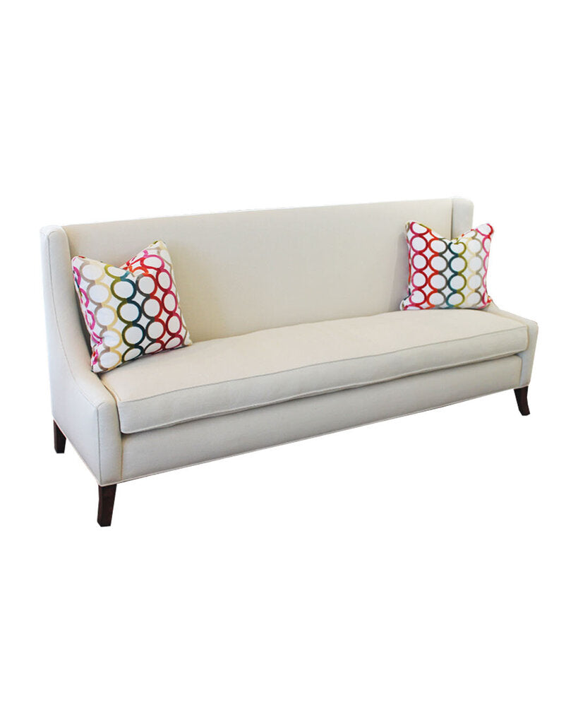 Baker Upholstered White Fabric, Semi-Wingback Bench Seat Sofa