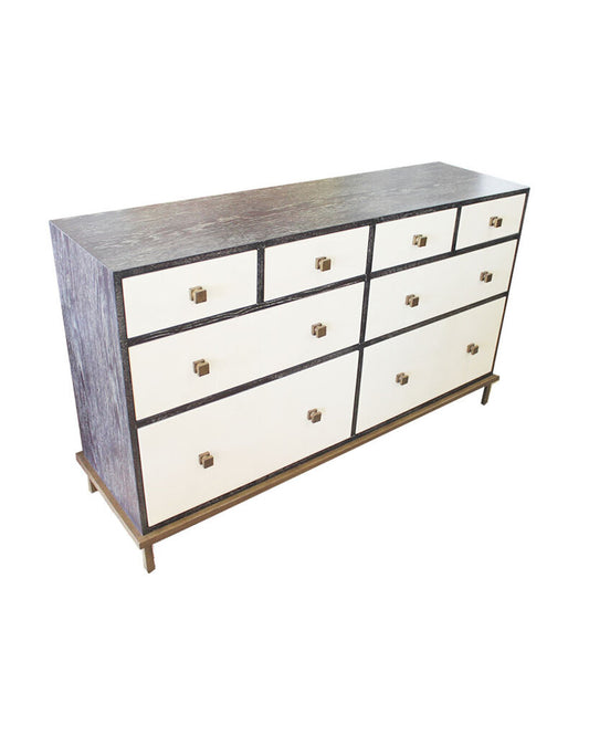 Eight Drawer White w/Black Frame Dresser 61.5W 17.5D 37H
