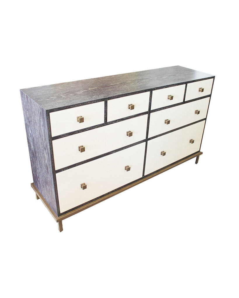 Eight Drawer White w/Black Frame Dresser