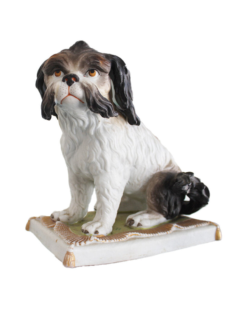 Signed Porcelain Black/White Dog on Blanket Signed Ss