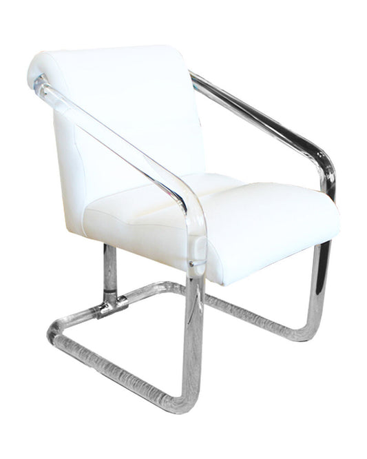1970's Lion in Frost Lucite & Cream Faux Leather Chairs w/Chrome Accents