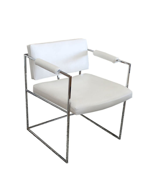 Mid-Century Milo Baughman Chrome Arm Chairs in White