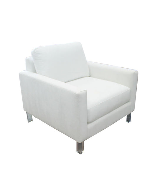 Jonathan Lewis White Upholstered Chair w/Lucite Legs 37W 40D 30.5H