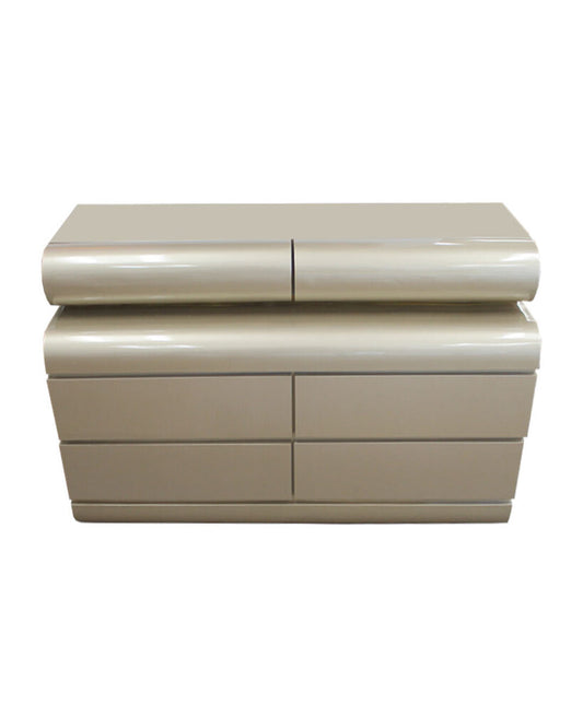 Vintage Champagne Formica & Brass Floating Top Drawer Bedside Chests PAIR 48W 19.5D 32H