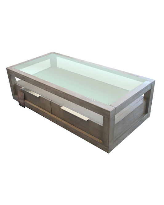 Modus Cocktail Table w/Glass Top & 2-Drawers 54W 26D 17H