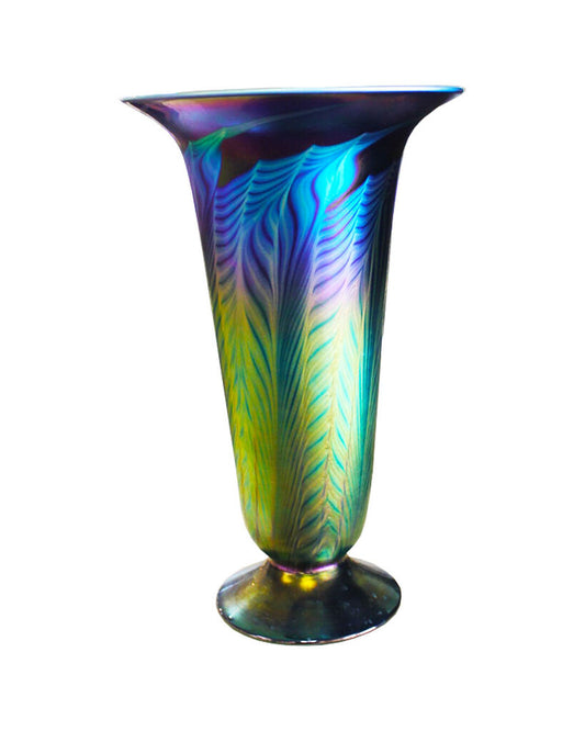 Signed Lundberg Studios 2001 Banana Leaf Pattern Vase 7"Dia. 11.5"H