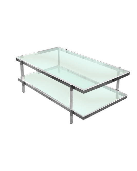 Two-Tier Metric Line Coffee Table in Lucite & Nickel by Charles Holllis Jones