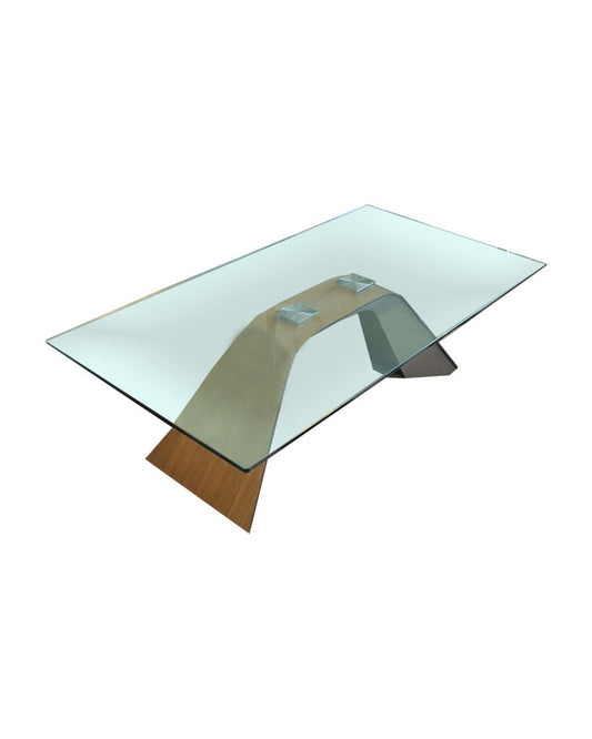 Elite Modern Hype Coffee Table w/Stainless Steel, Walnut Veneers Tempered Glass 54W 28D 16.5H