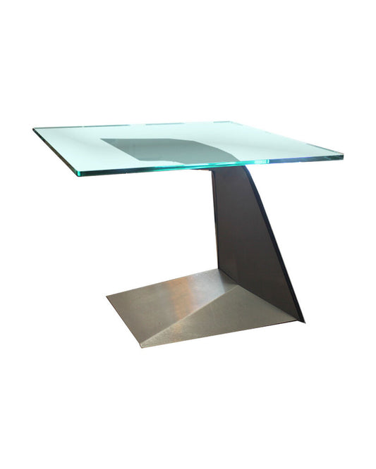 Elite Modern Hype End Tables w/Stainless Steel, Walnut Veneers Tempered Glass - PAIR 26W 22D 21H
