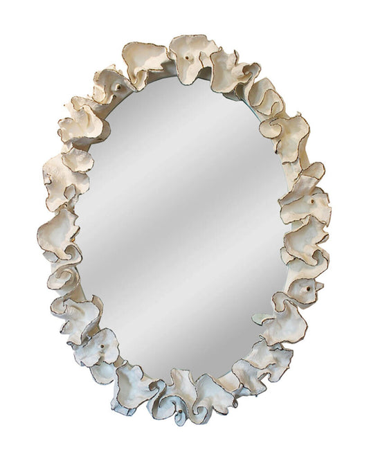 Made Goods White Faux Coral & Gold Oval Mirror