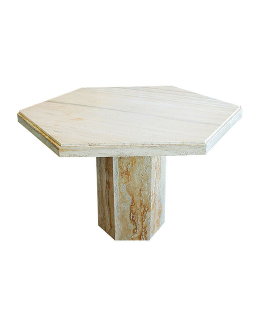 Italian Postmodern Hexagon Travertine Stone Dining Table (48.5 Dia x 28.5H)