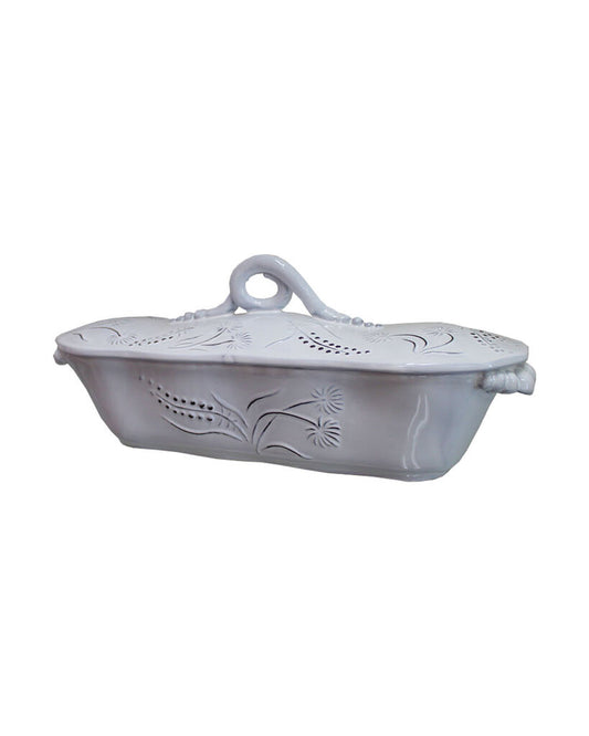 Italian Vietri White Pottery, Divided Casserole Covered Dish