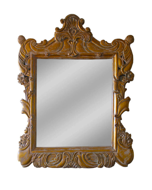 Large Gilt Wood Framed Beveled Mirror, Carved Foliate & Scroll Decoration
