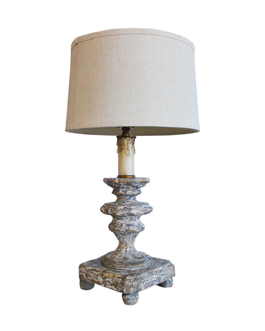 Distressed White Balsa Wood Table Lamps (PAIR)