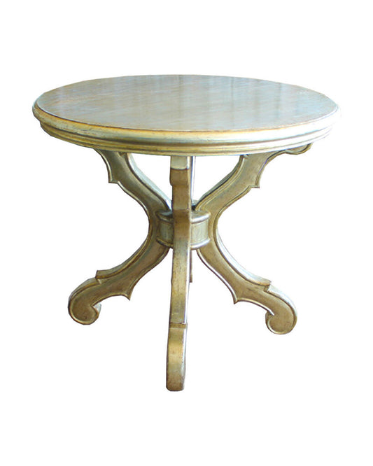 Italian Champagne finish Round Top, Pedestal Side Table