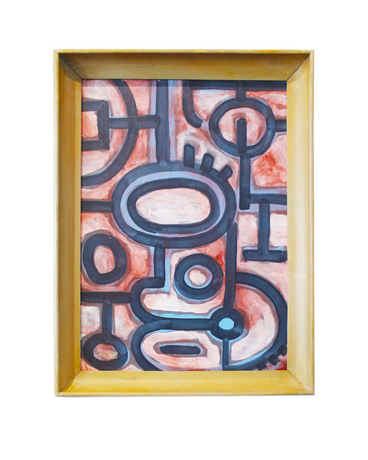 Savage Tan Frame Black Circles & Lines, Red Background