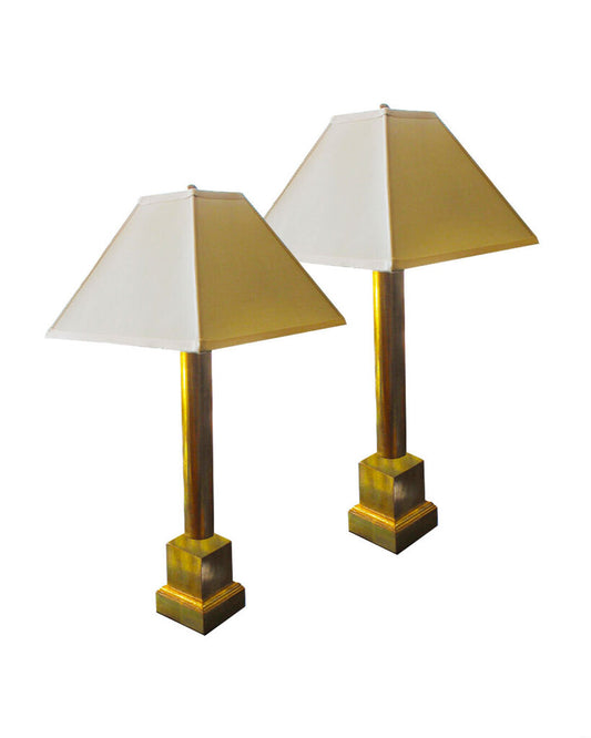 Vintage Neoclassical Column Table Lamps, Gold Finish