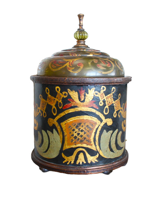Black & Gold Resin & Wood Large Canister w/Cover