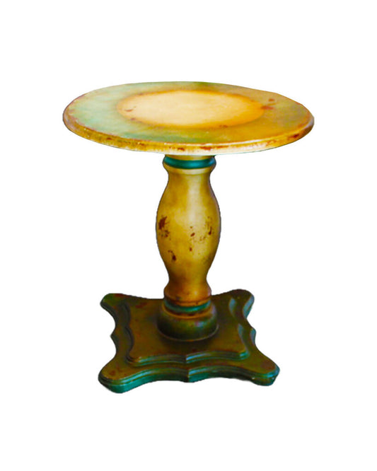 Distressed Vintage Round Hand Painted Pedestal Accent Table