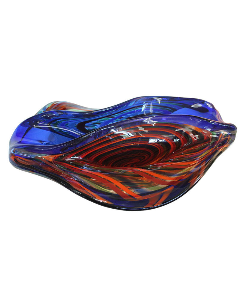 Signed Romano Dona Large Art Glass Bowl w/Deep Blue Center 20 x 16 x 7H