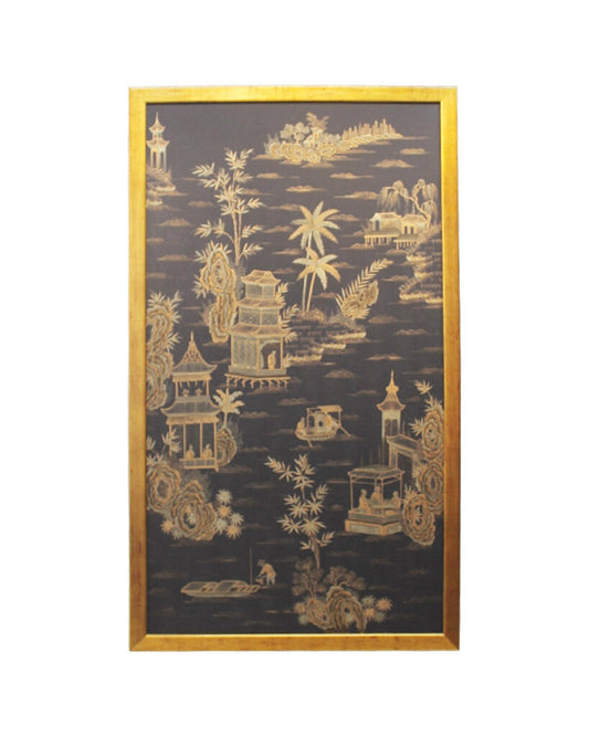 Modern Chinoiserie Screen Print on Paper, Gold Frame